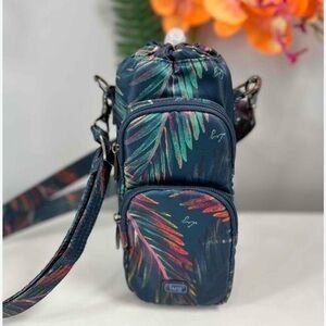 Lug Huggie Navy and Tropical Leaf Water Bottle Holder Crossbody